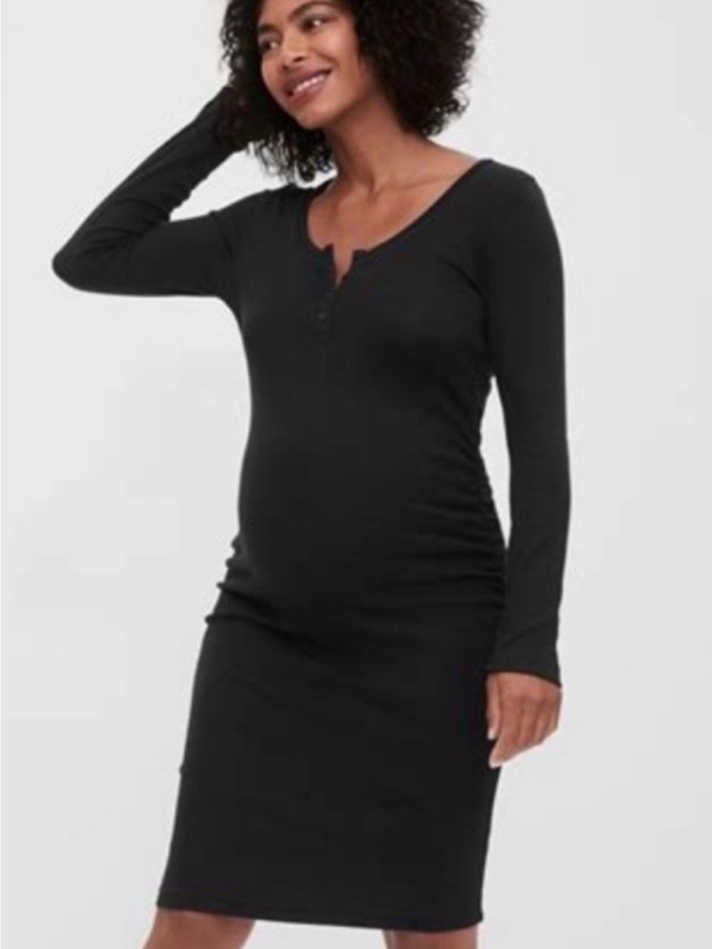 GAP Black Long-Sleeve Henley Maternity Dress